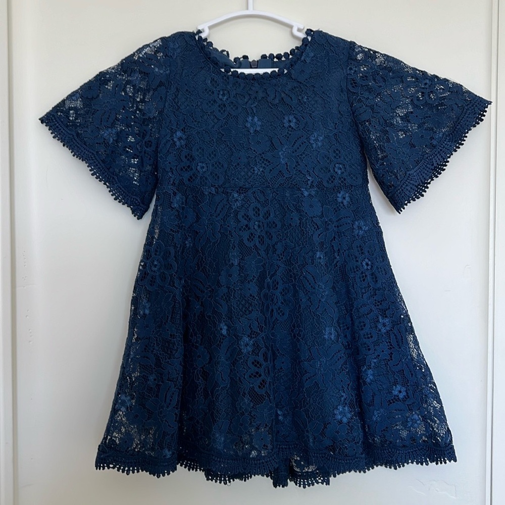 Elegant Navy Lace Kids Dress
